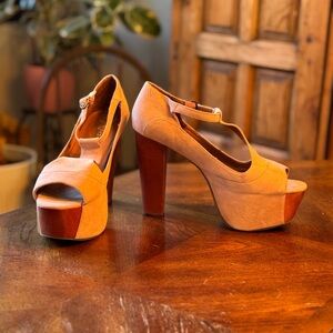 Jeffrey Campbell Baby Pink / Peach Platform T Strap Heels